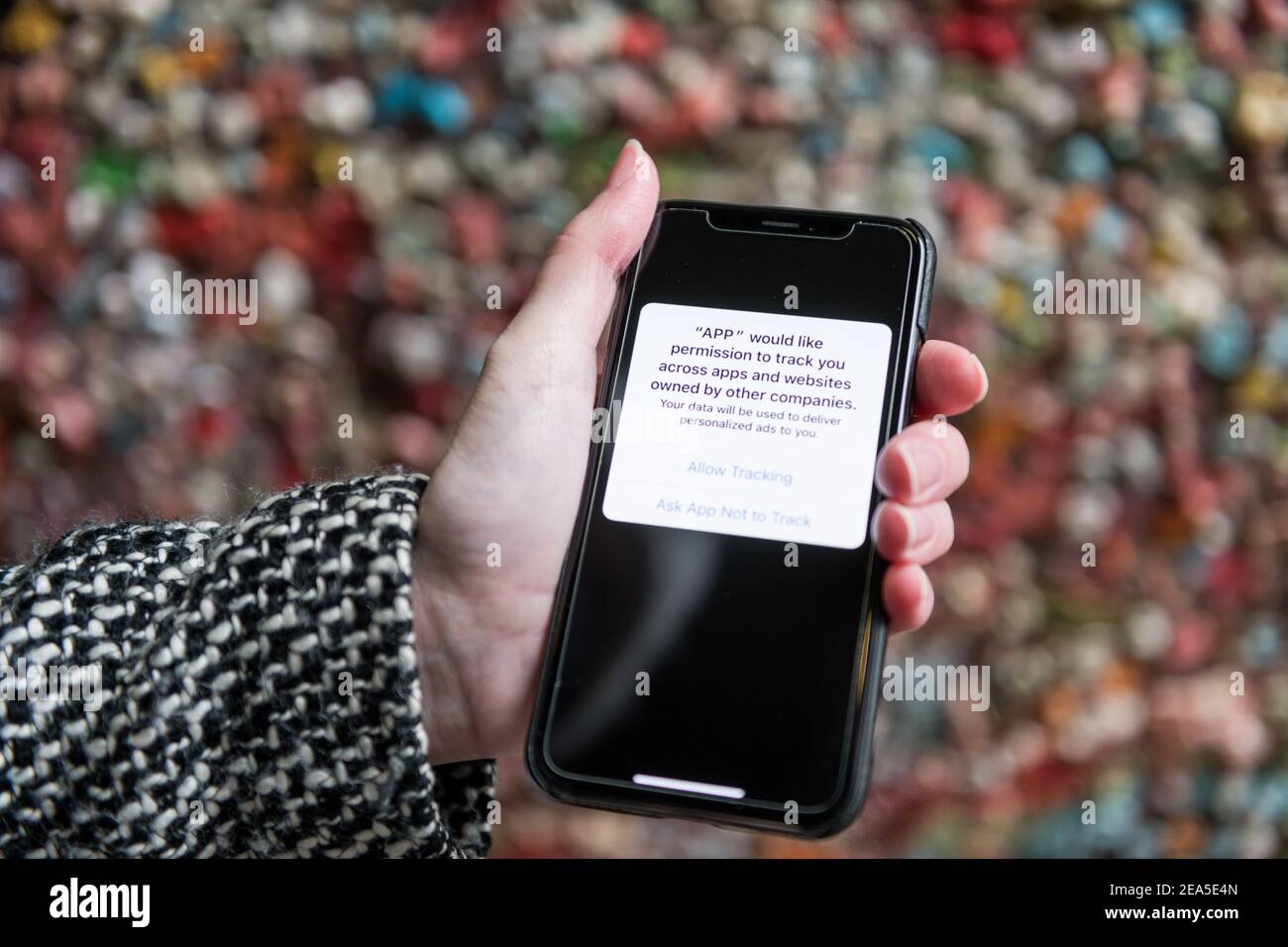 Cellphone app data tracking image. Stock Photo