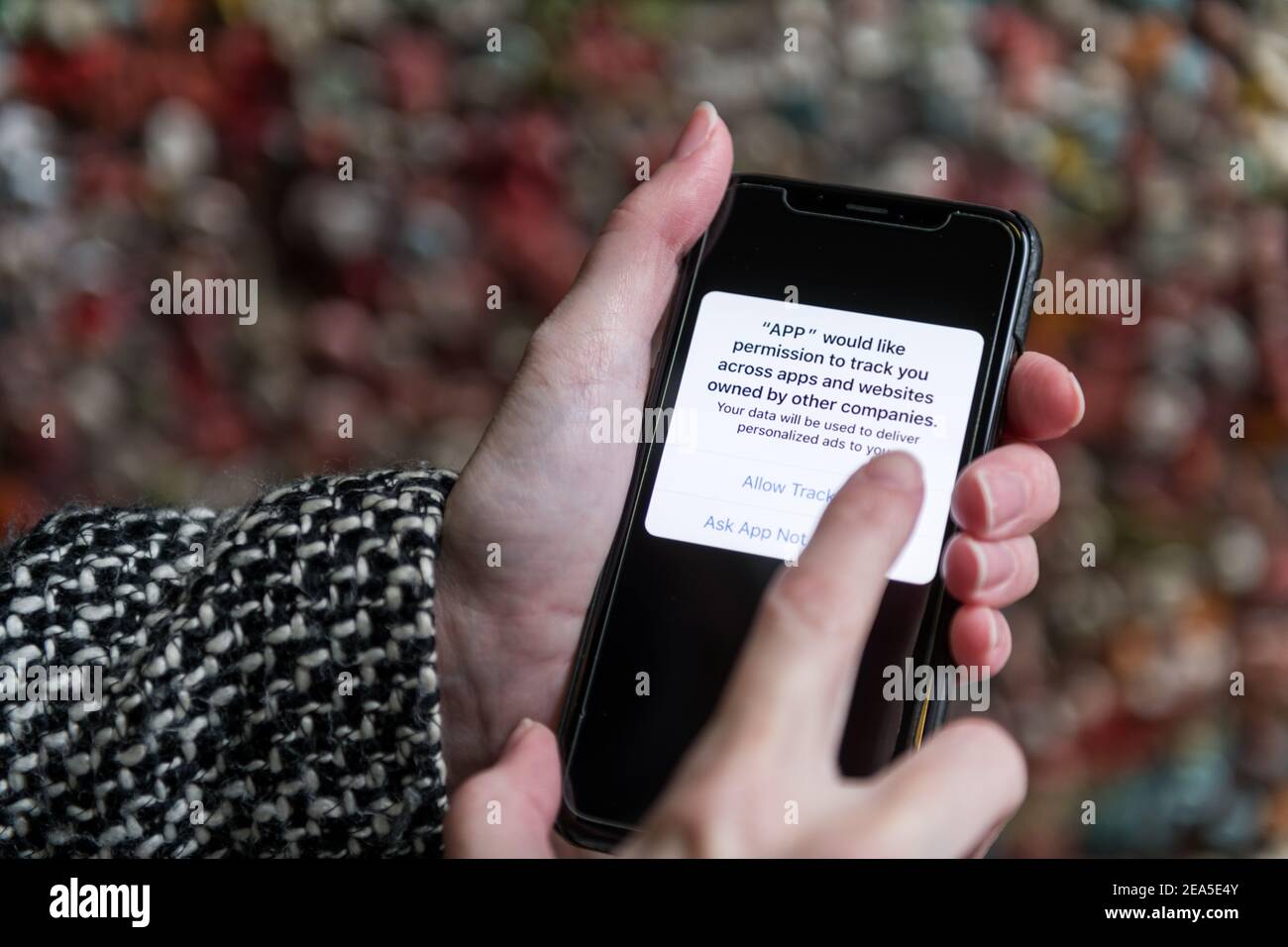 Cellphone app data tracking image. Stock Photo