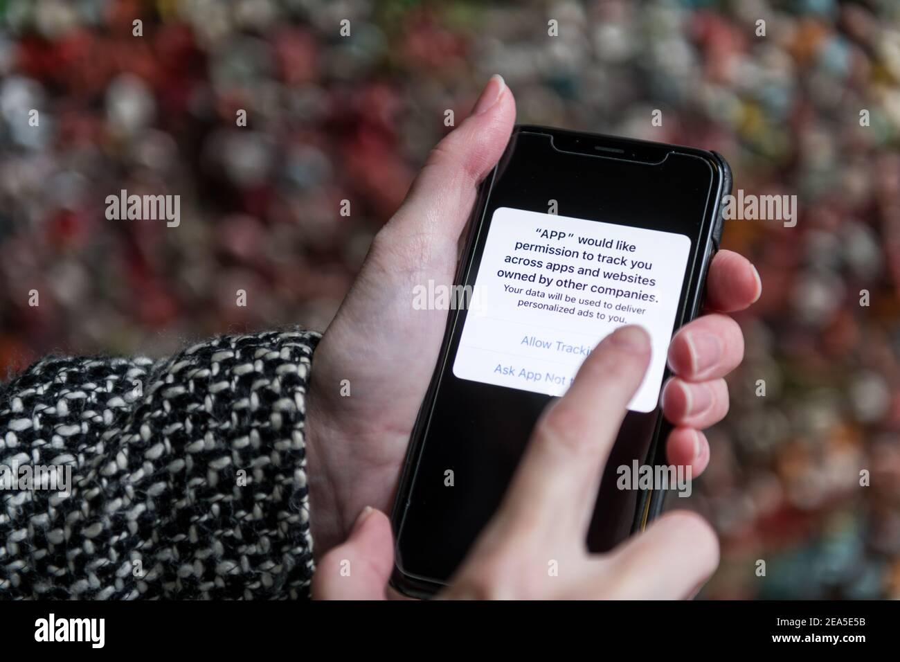 Cellphone app data tracking image. Stock Photo