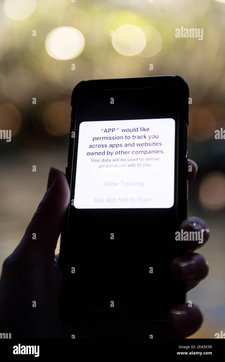 Cellphone app data tracking image. Stock Photo