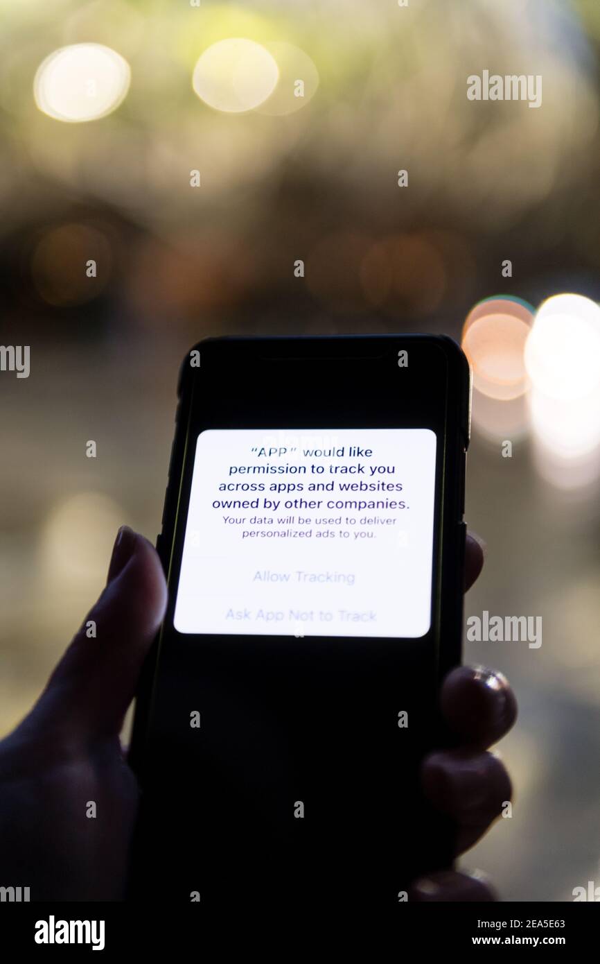 Cellphone app data tracking image. Stock Photo