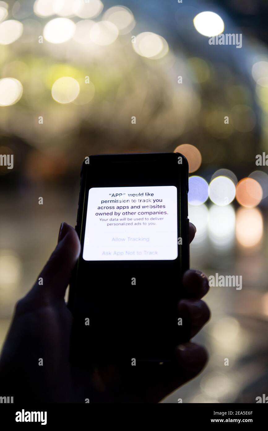 Cellphone app data tracking image. Stock Photo