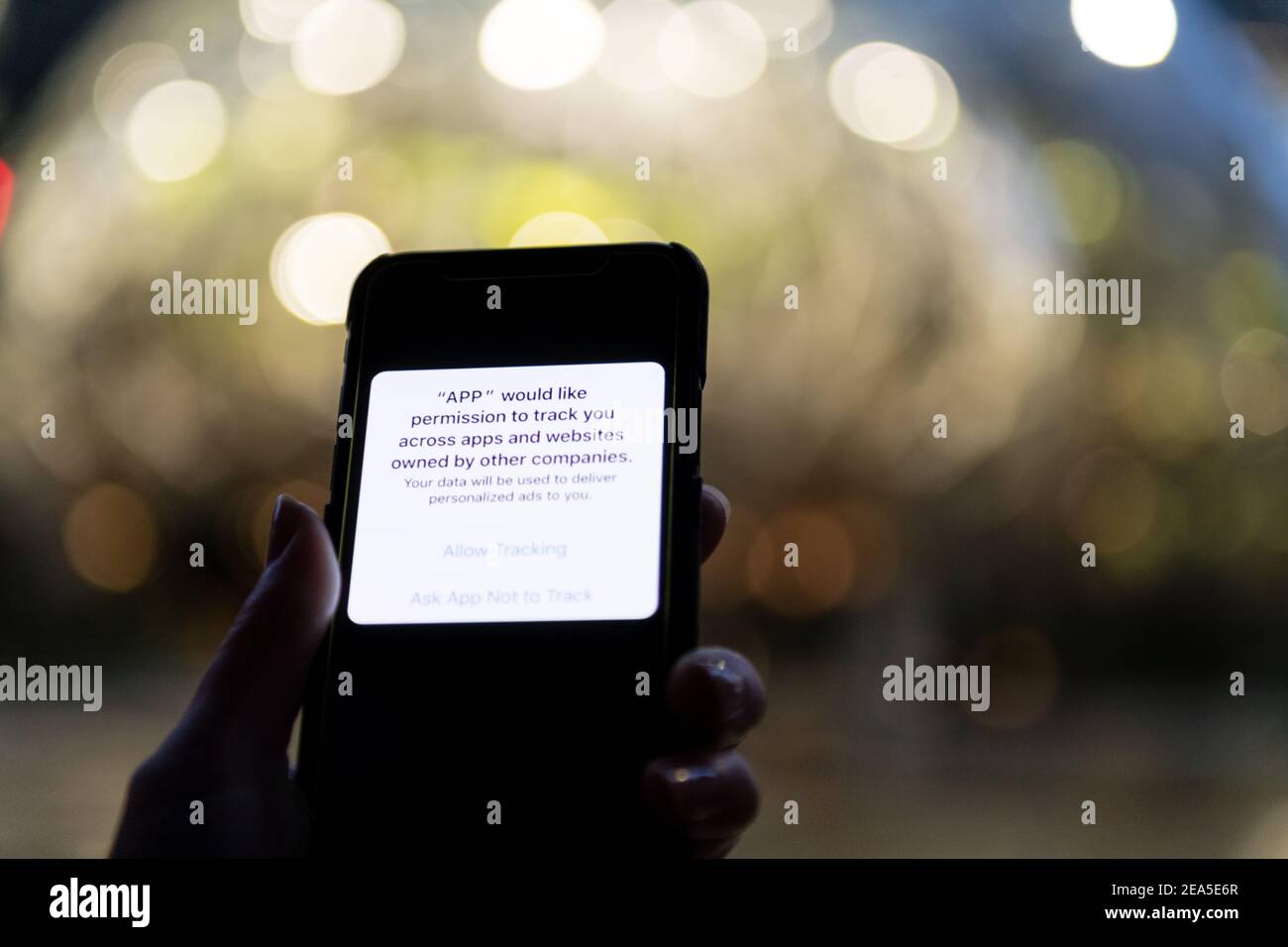 Cellphone app data tracking image. Stock Photo