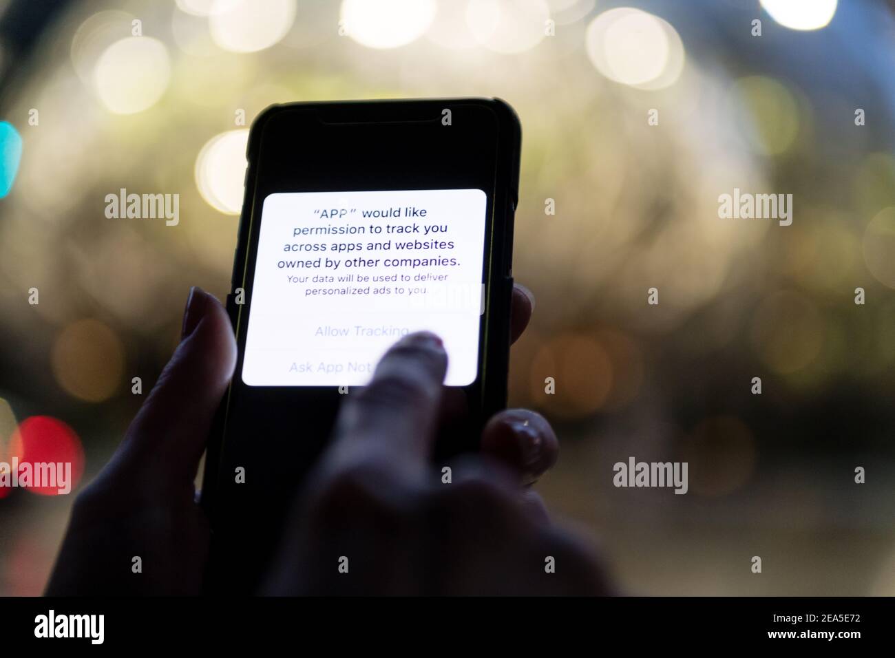 Cellphone app data tracking image. Stock Photo