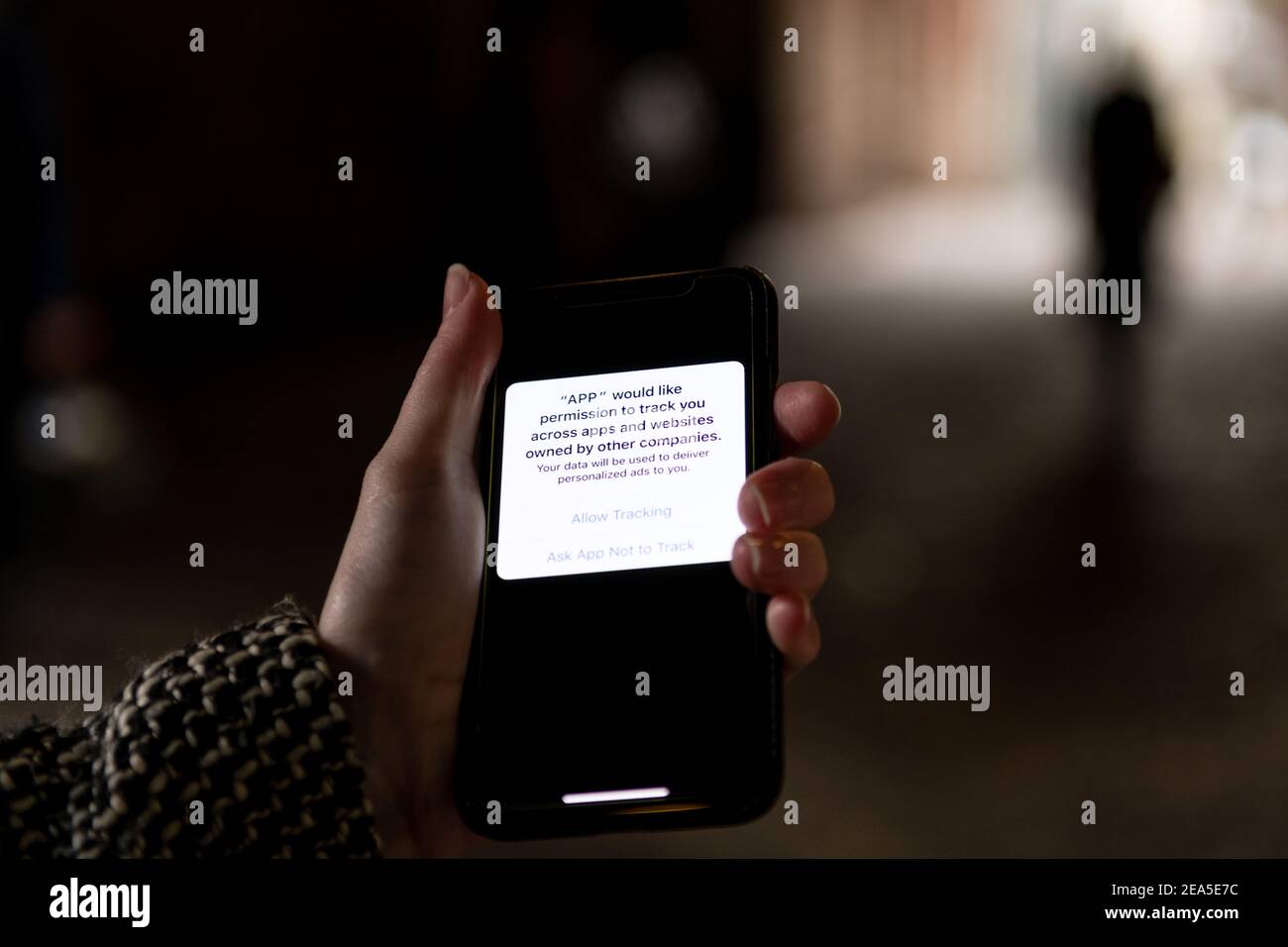 Cellphone app data tracking image. Stock Photo