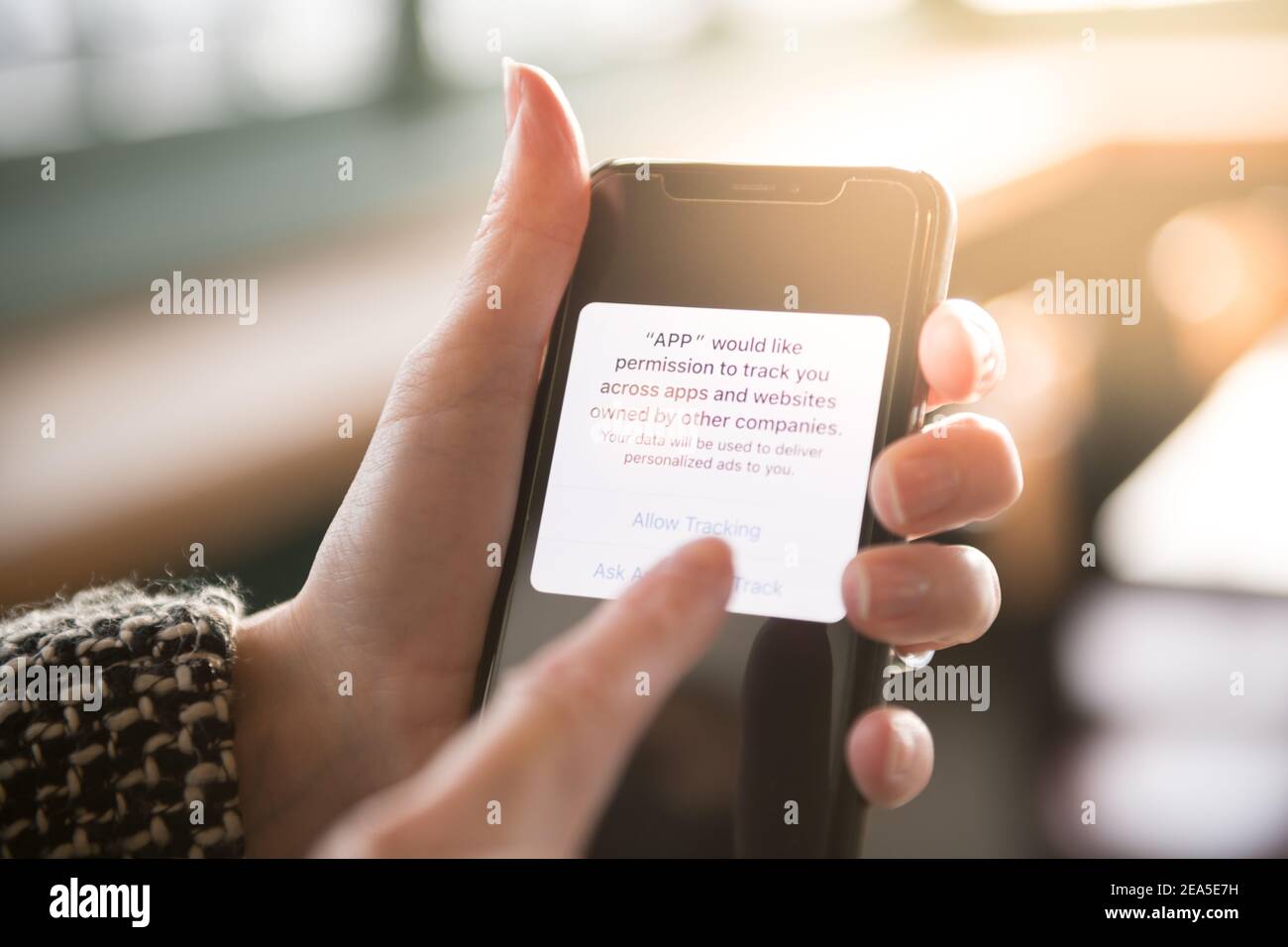 Cellphone app data tracking image. Stock Photo