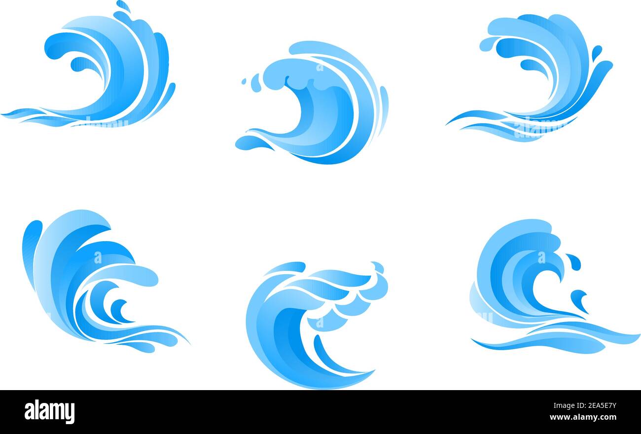 Set of blue sea waves isolated on white background Stock Vector Image ...