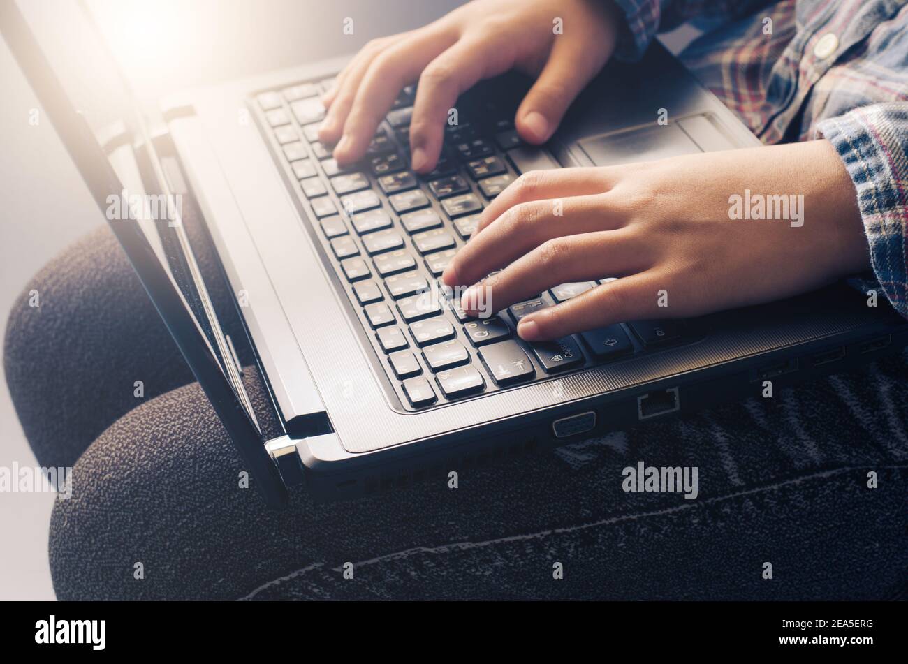 Closeup hand are using laptops Stock Photo - Alamy