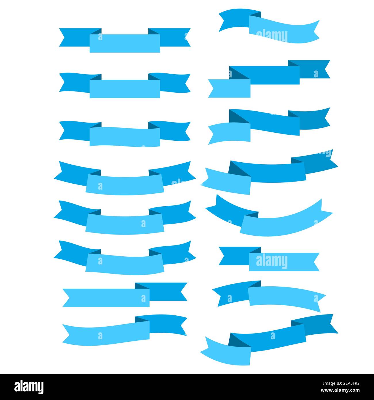 Set of blue flat ribbons isolated on white background. Ribbon banner ...