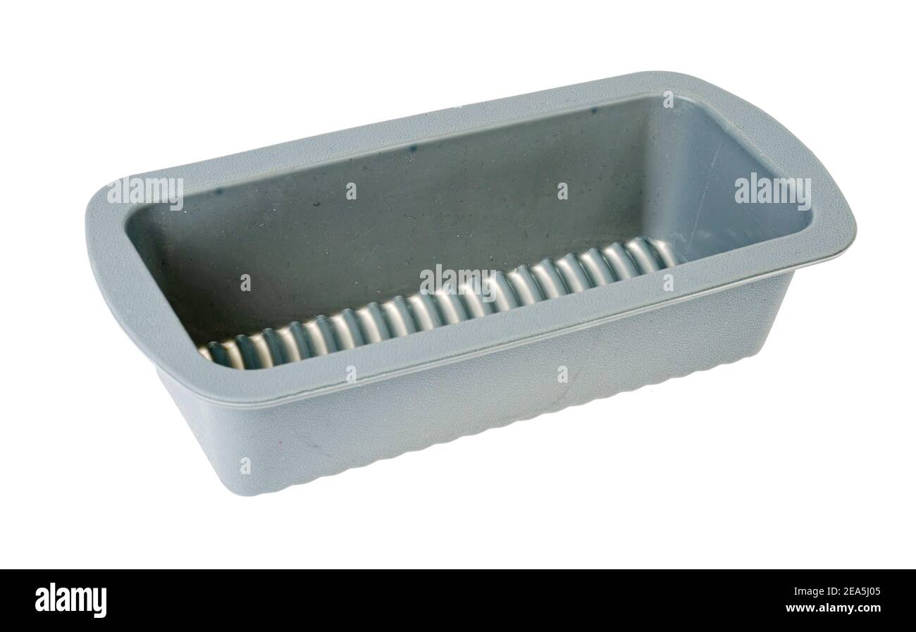 New gray silicone baking dish isolated on white background. Stock Photo