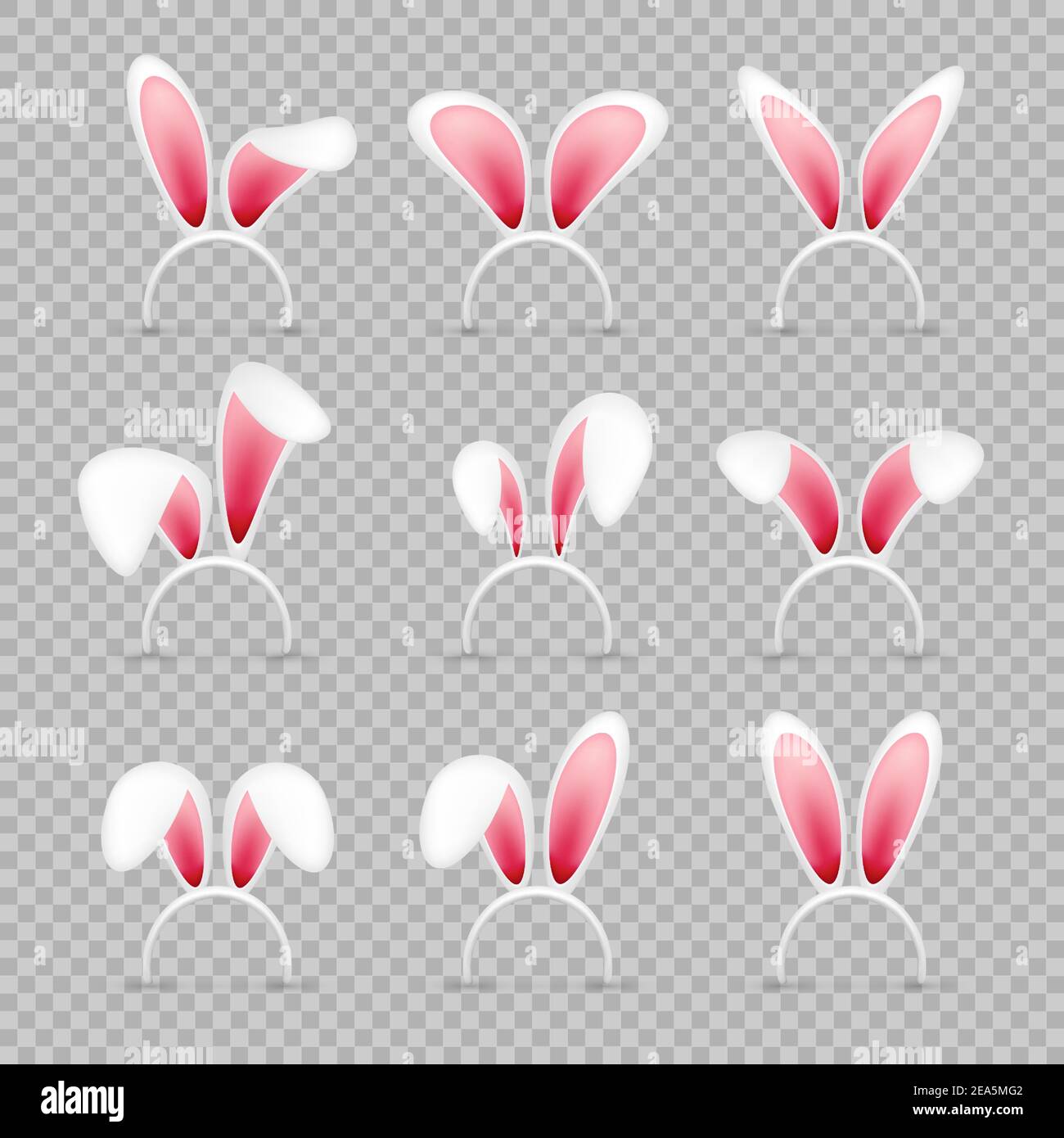 Easter bunny ears collection on transparent background. Pink and white ...