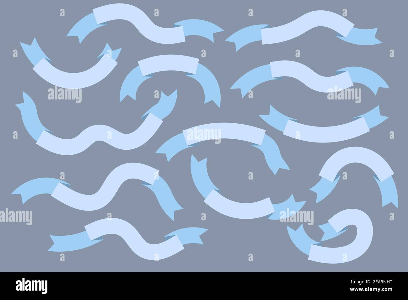 Set of blue silhouette doodle ribbons isolated on white background ...