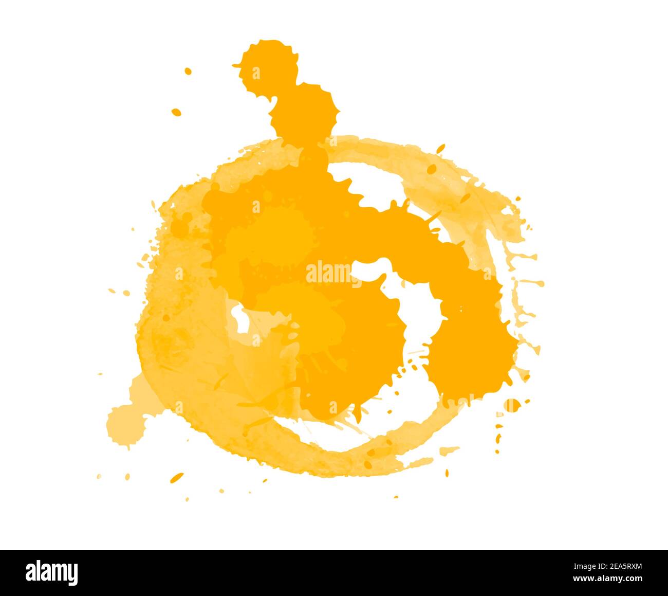 Yellow paint splash brush for painting. Paint splatter isolated on