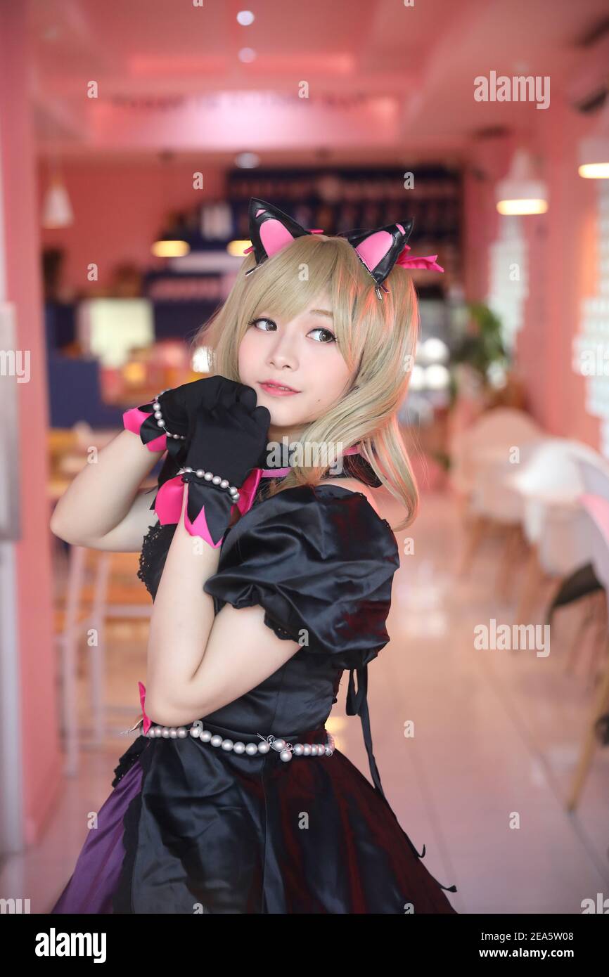 Japan anime cosplay , portrait of girl cosplay in pink room background  Stock Photo - Alamy