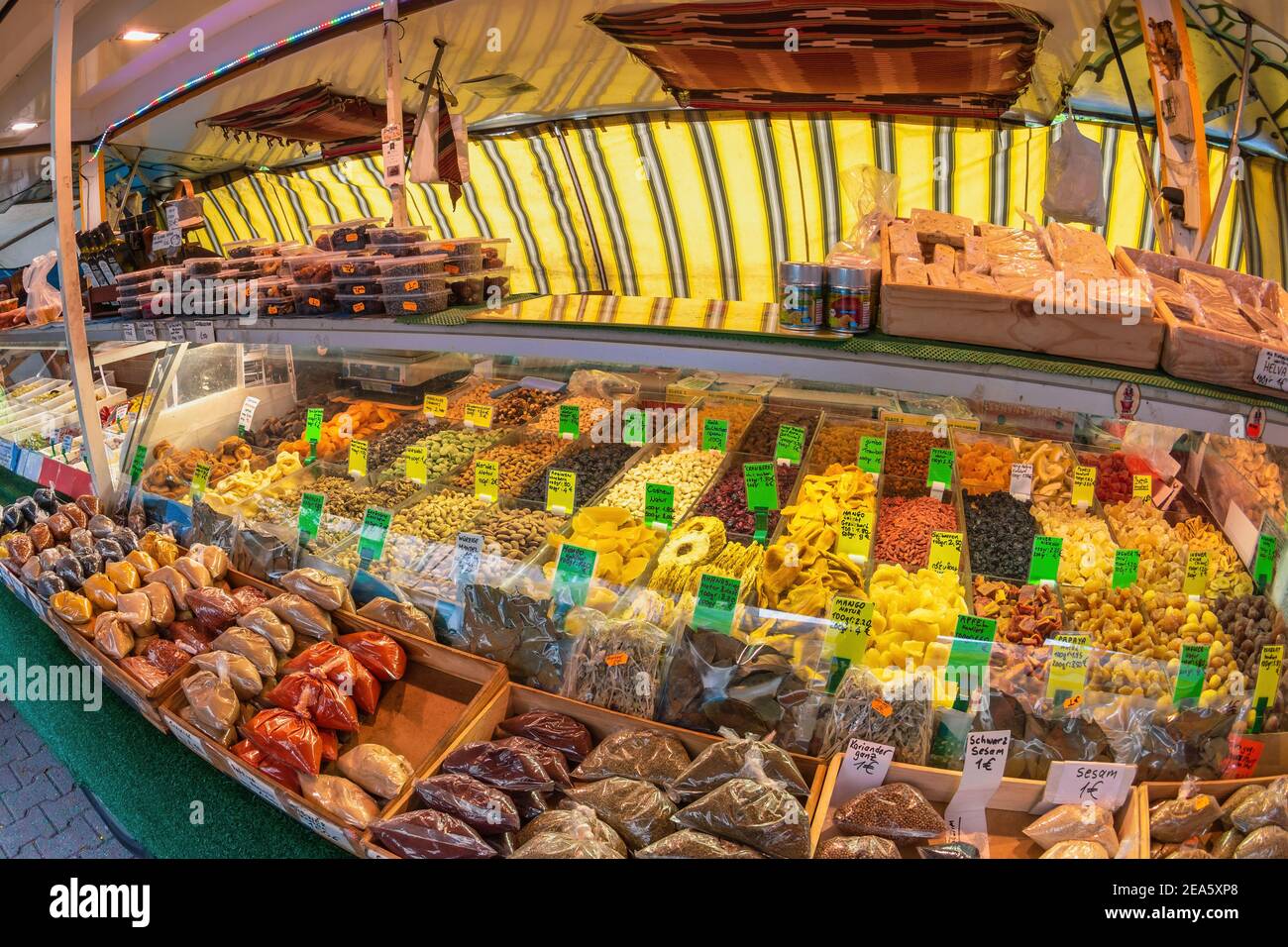 Berlin, Germany - MAY 10, 2017: shop at Wochenmarkt am Maybachufer the famous Turkish market at Berlin Germany Stock Photo
