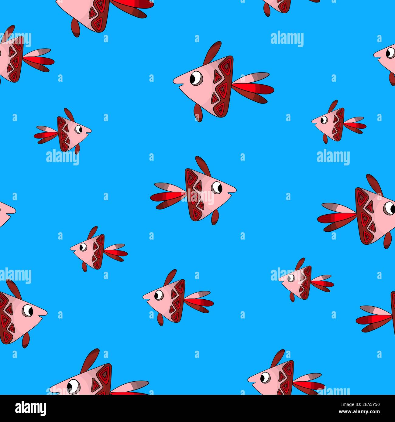 Seamless pattern with cute fish on blue background. Vector cartoon ...