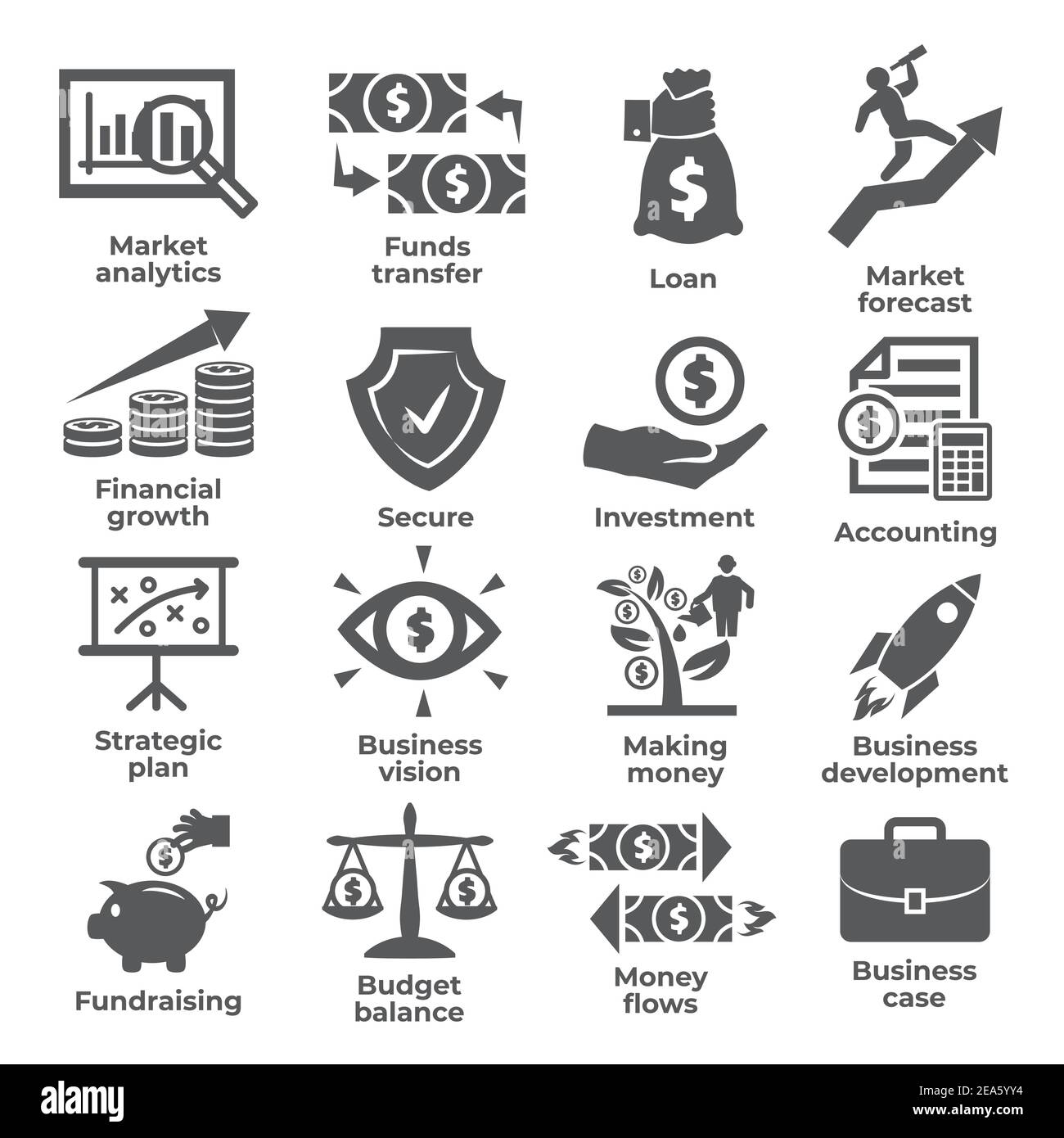 Budget and finance icons on white background Stock Vector