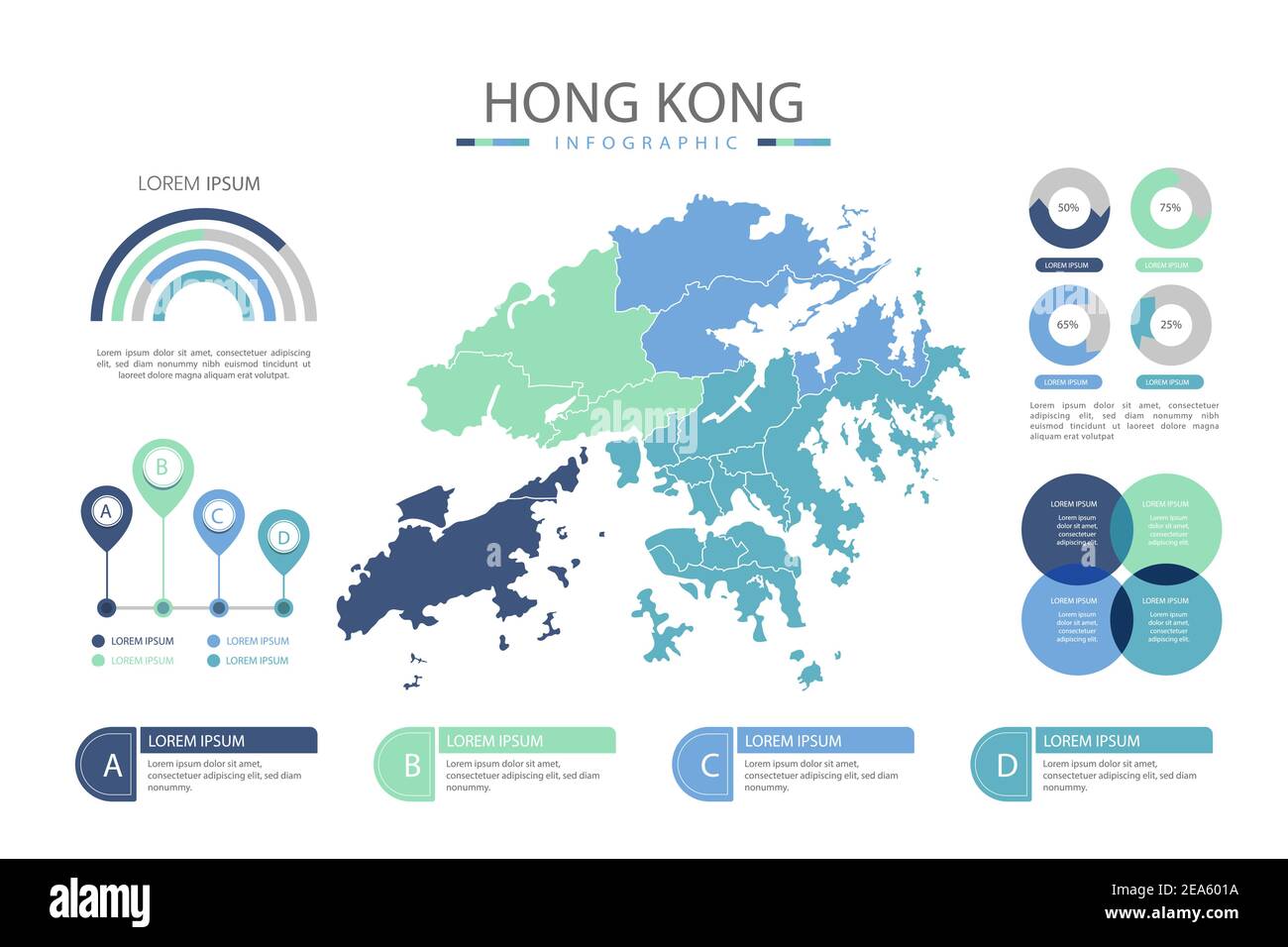 Hong kong map infographics Vector illustration. Stock Vector