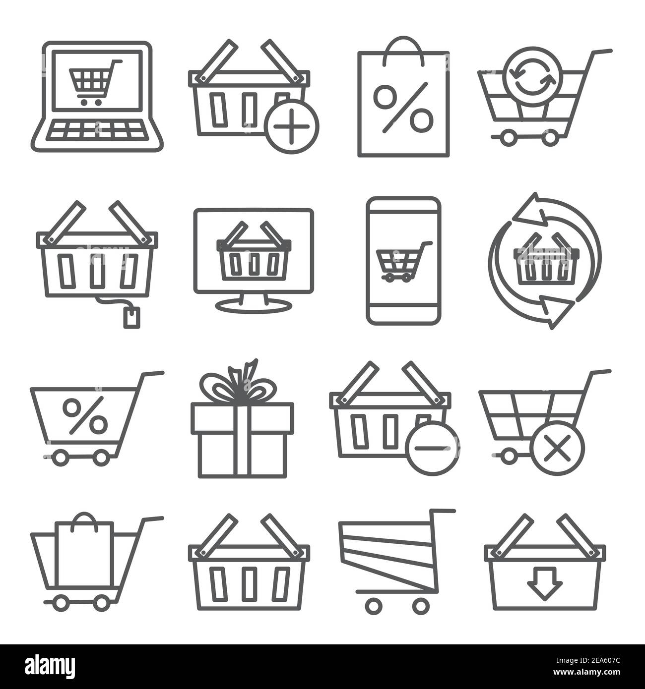 Online shopping line icons on white background Stock Vector Image & Art ...