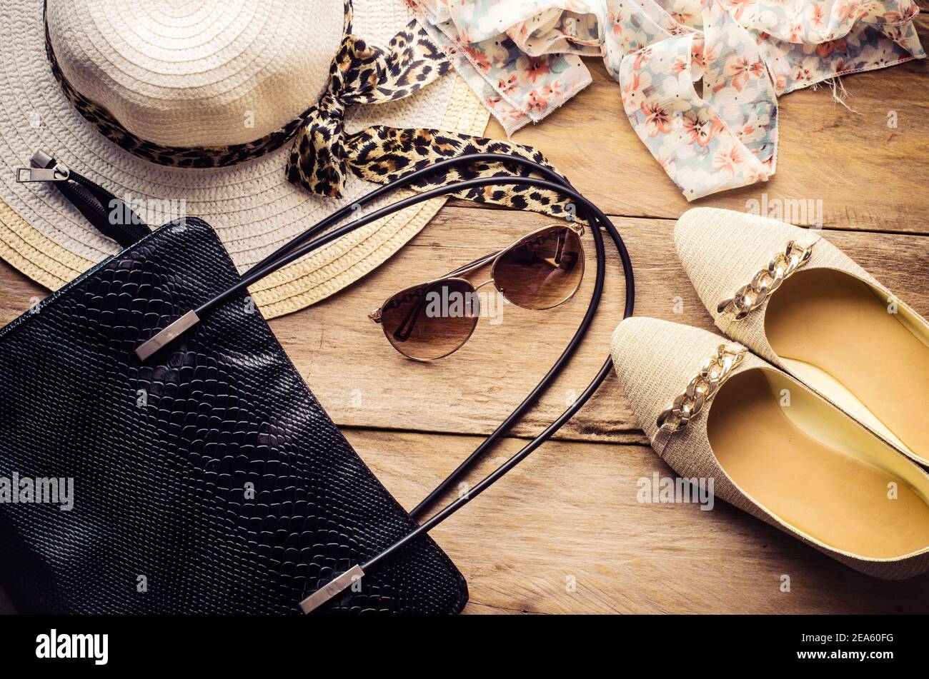 Travel accessories costumes prepared for the trip - tone vintage Stock ...