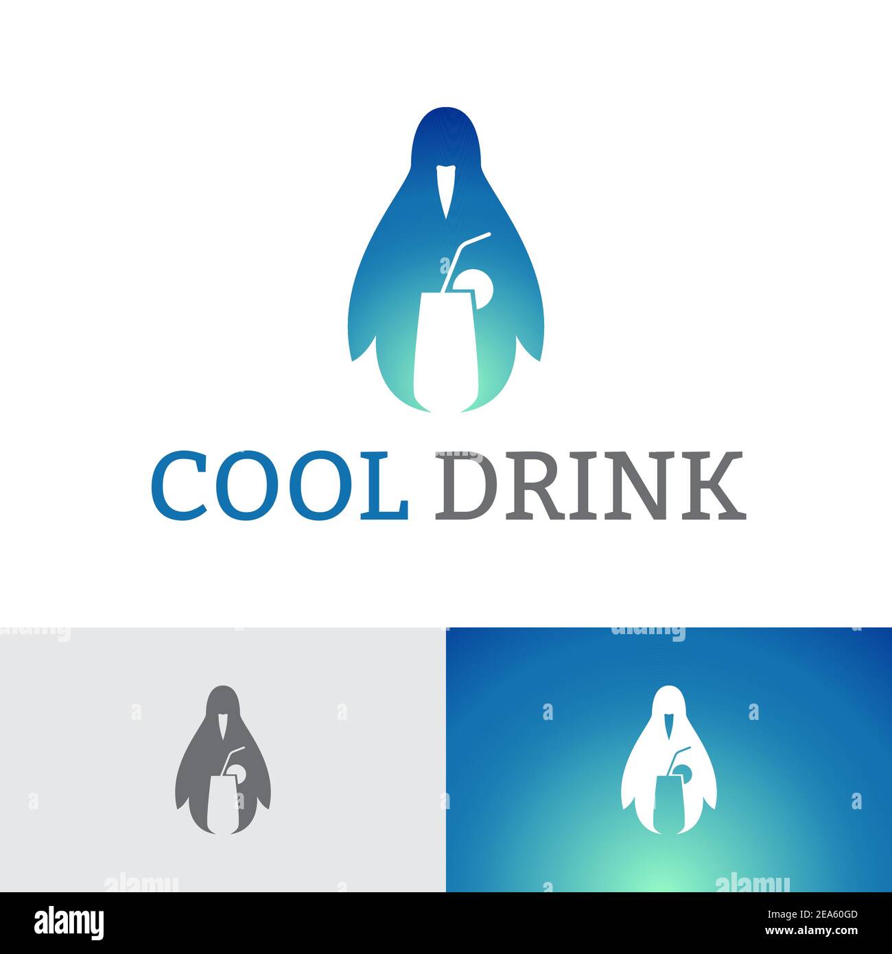 Ice Cool Drink Glass Penguin Logo Template Stock Vector