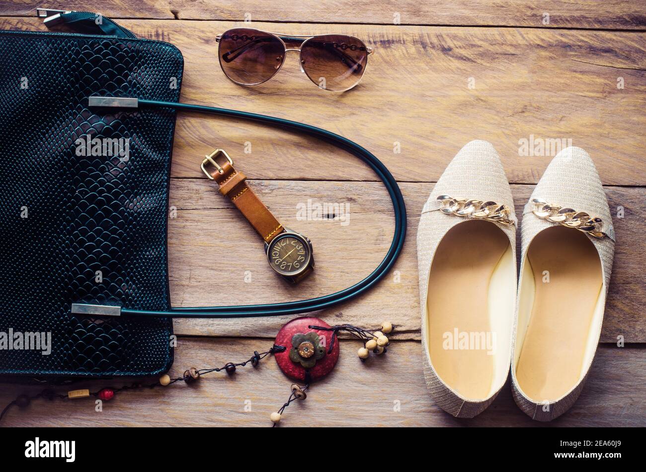 Travel accessories costumes prepared for the trip - tone vintage Stock ...
