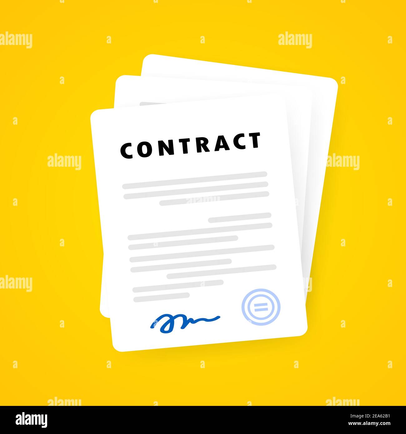 Contract document. Contractual document with an approved stamp. Commercial deal. Vector on isolated background. EPS 10 Stock Vector