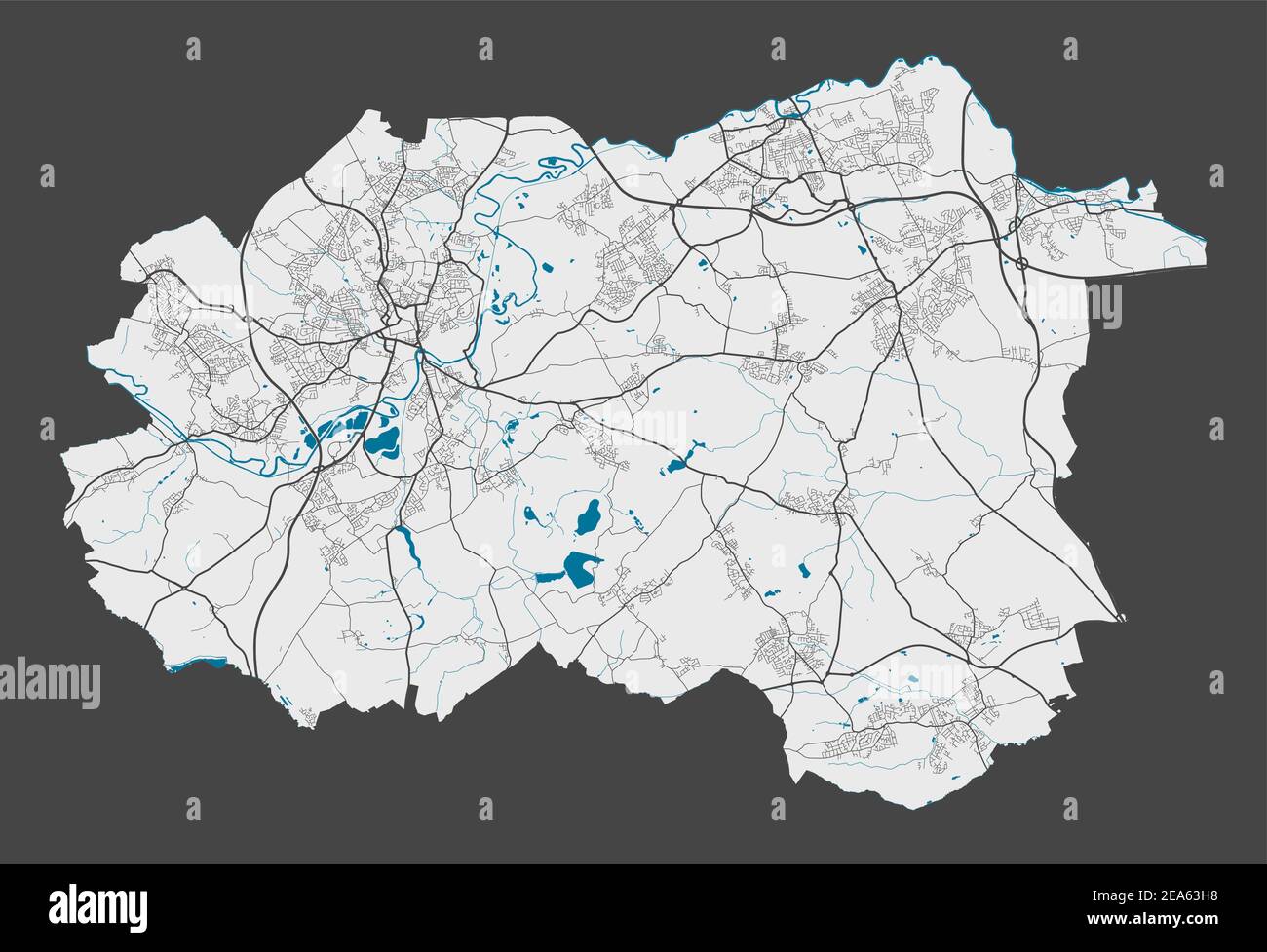 Wakefield map. Detailed map of Wakefield city administrative area. Cityscape panorama. Royalty free vector illustration. Outline map with highways, st Stock Vector