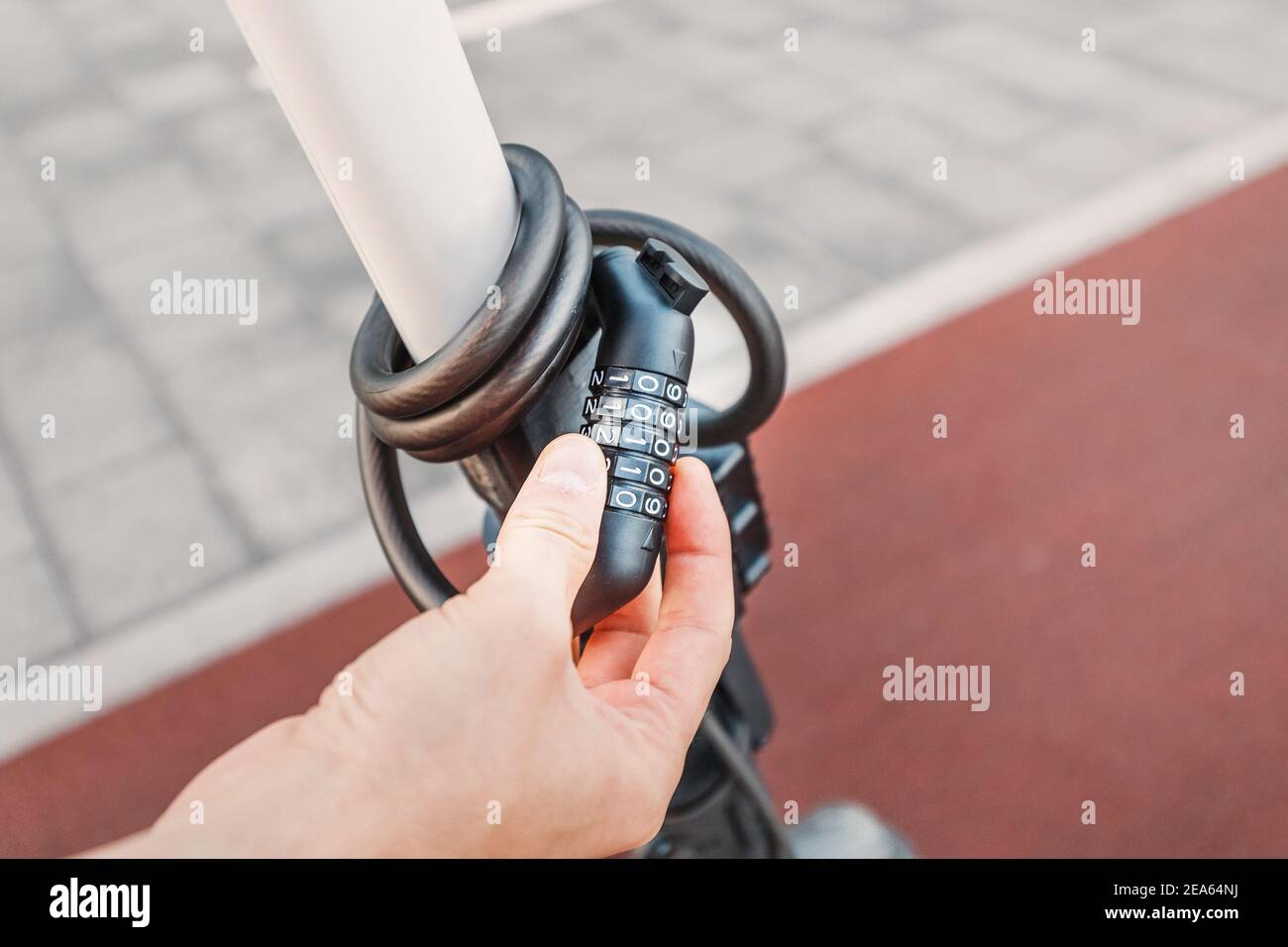 Electric scooter with a combination lock. Anti-theft protection 3259126  Stock Photo at Vecteezy