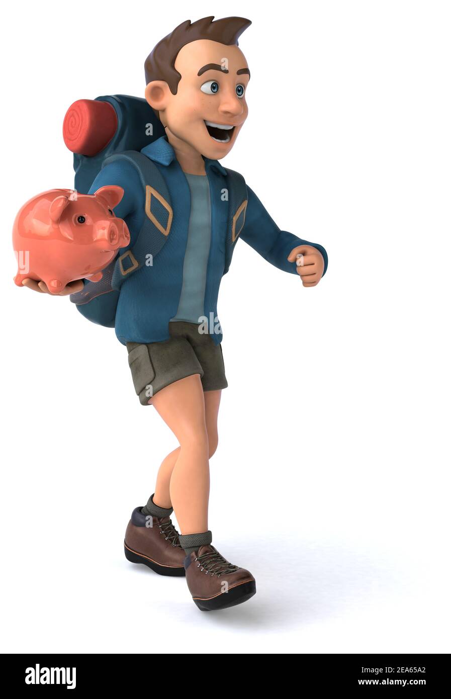 Fun illustration of a 3D cartoon backpacker Stock Photo - Alamy