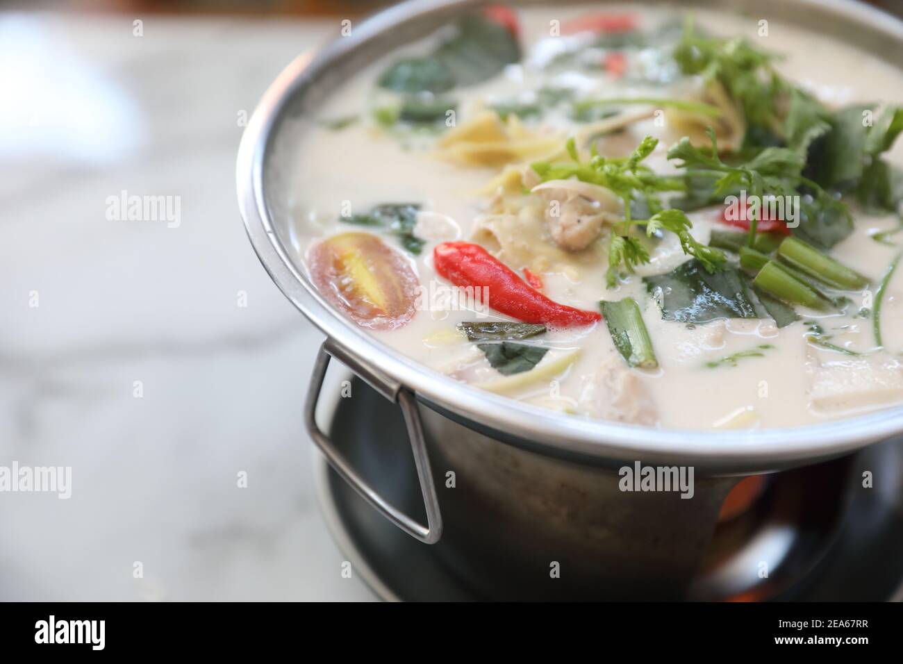 Chicken Coconut Soup , Thai local food traditional Stock Photo