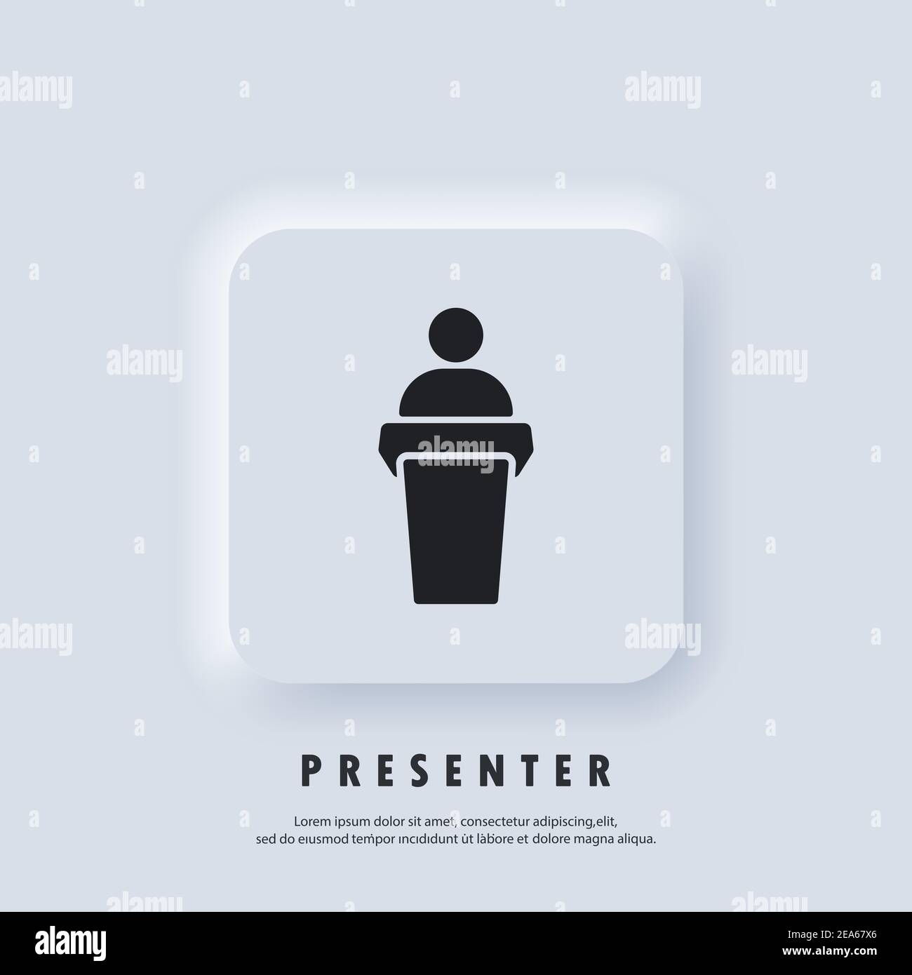 Speaker icon. Speaker speaking from the podium. Training, presentation