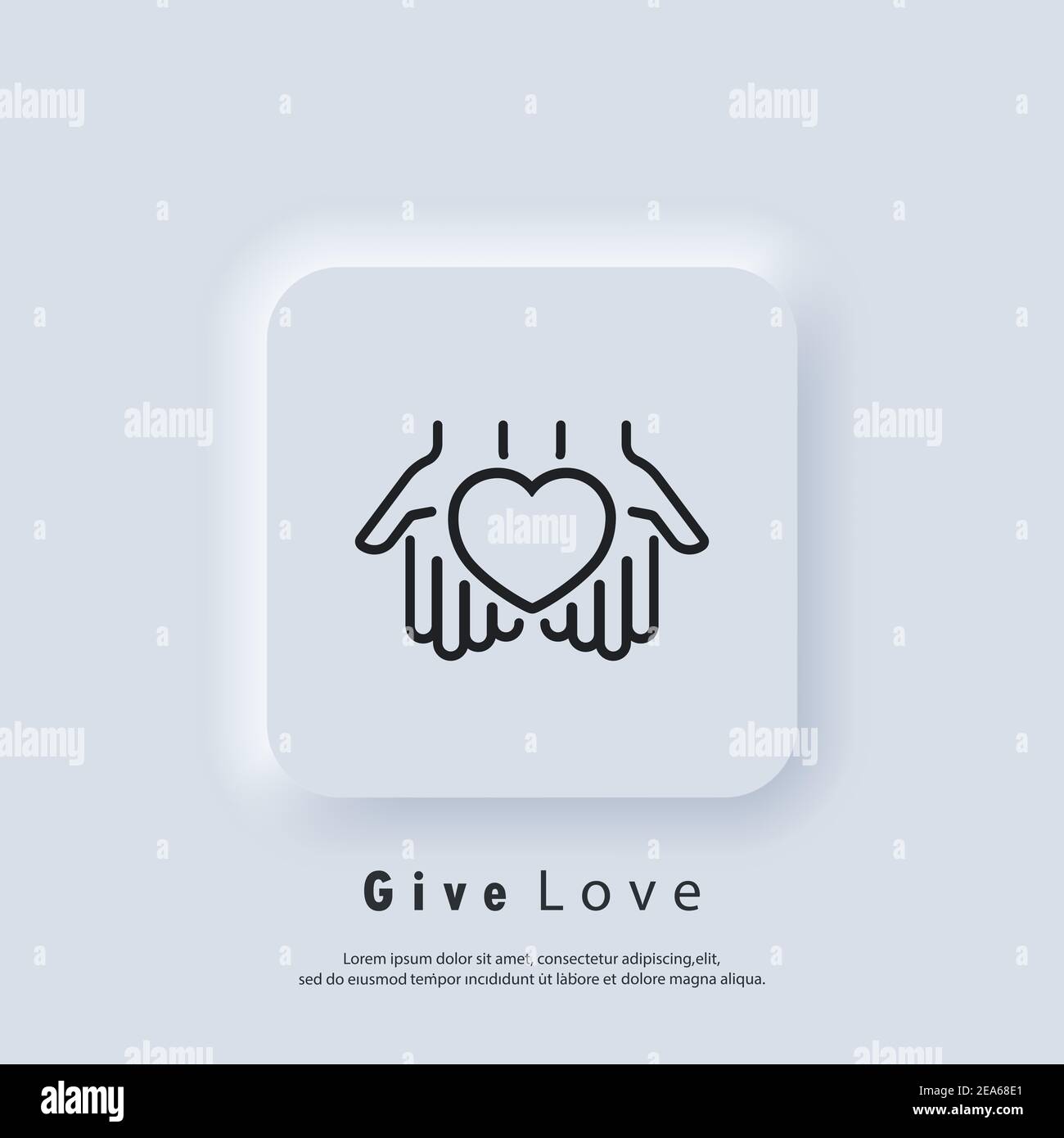 Volunteer icon. Give love icon. Hands holding heart. Relationship. Love concept. Heart symbol. Vector. Neumorphic UI UX white user interface web butto Stock Vector