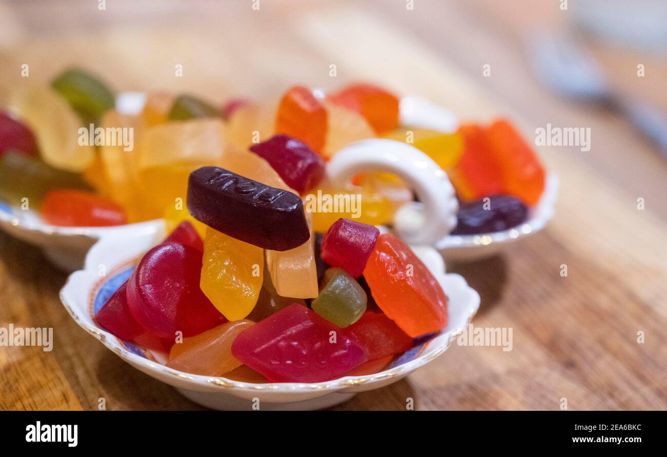 Fruit wine gums sweets in a bowl Stock Photo Alamy