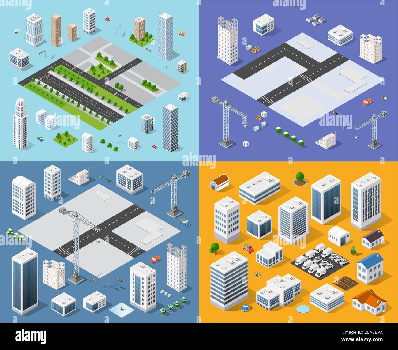 Isometric set 3D city Stock Vector