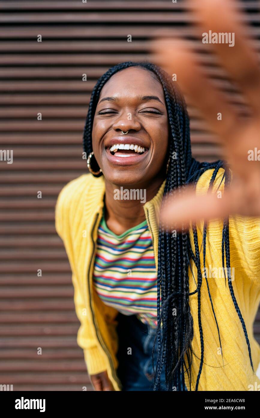 Stock photo of happy young black girl looking at camera Stock Photo - Alamy