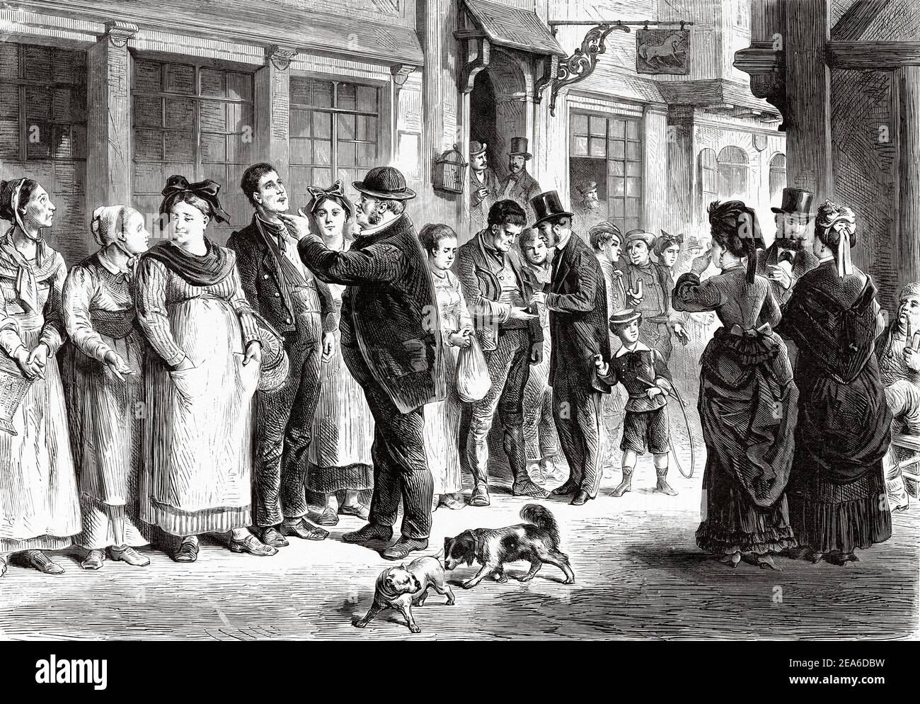 Servants market in Alsace, France. Europe. Old 19th century