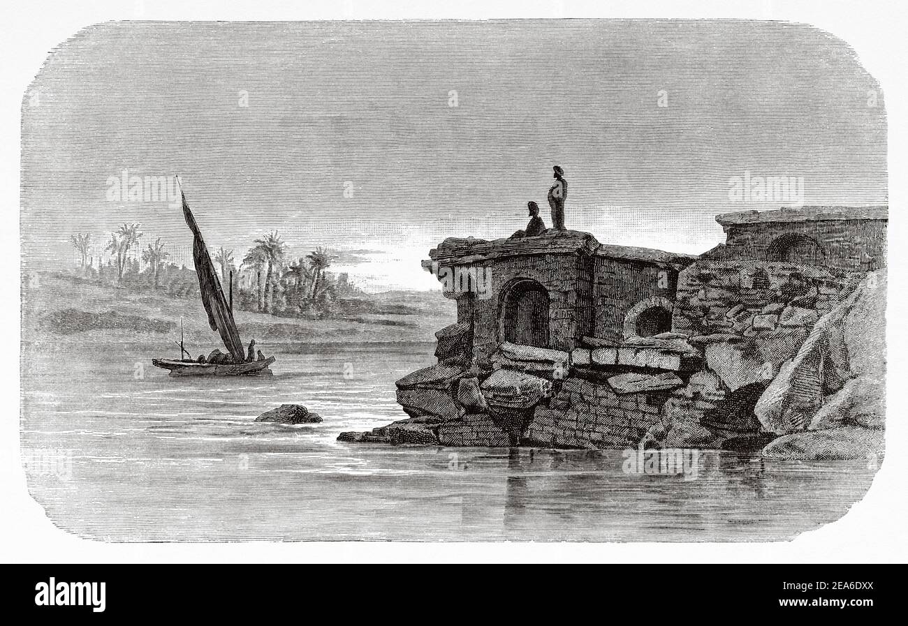 Archaeological remains, branch of Damietta. Ancient Egypt History. Old