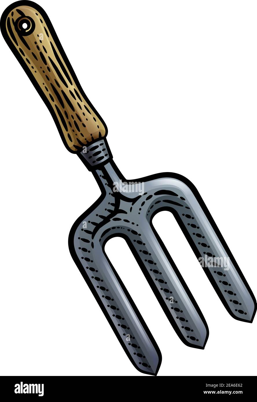 Garden Fork Gardening Tool Vintage Style Woodcut Stock Vector