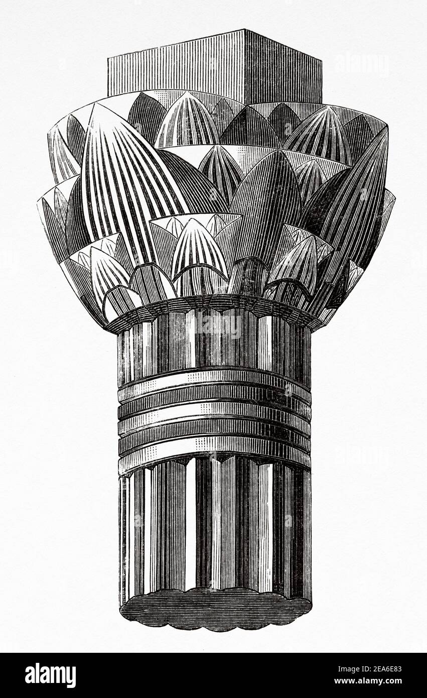 Capital of a colonnade with figure of combined lotus flowers at Philae