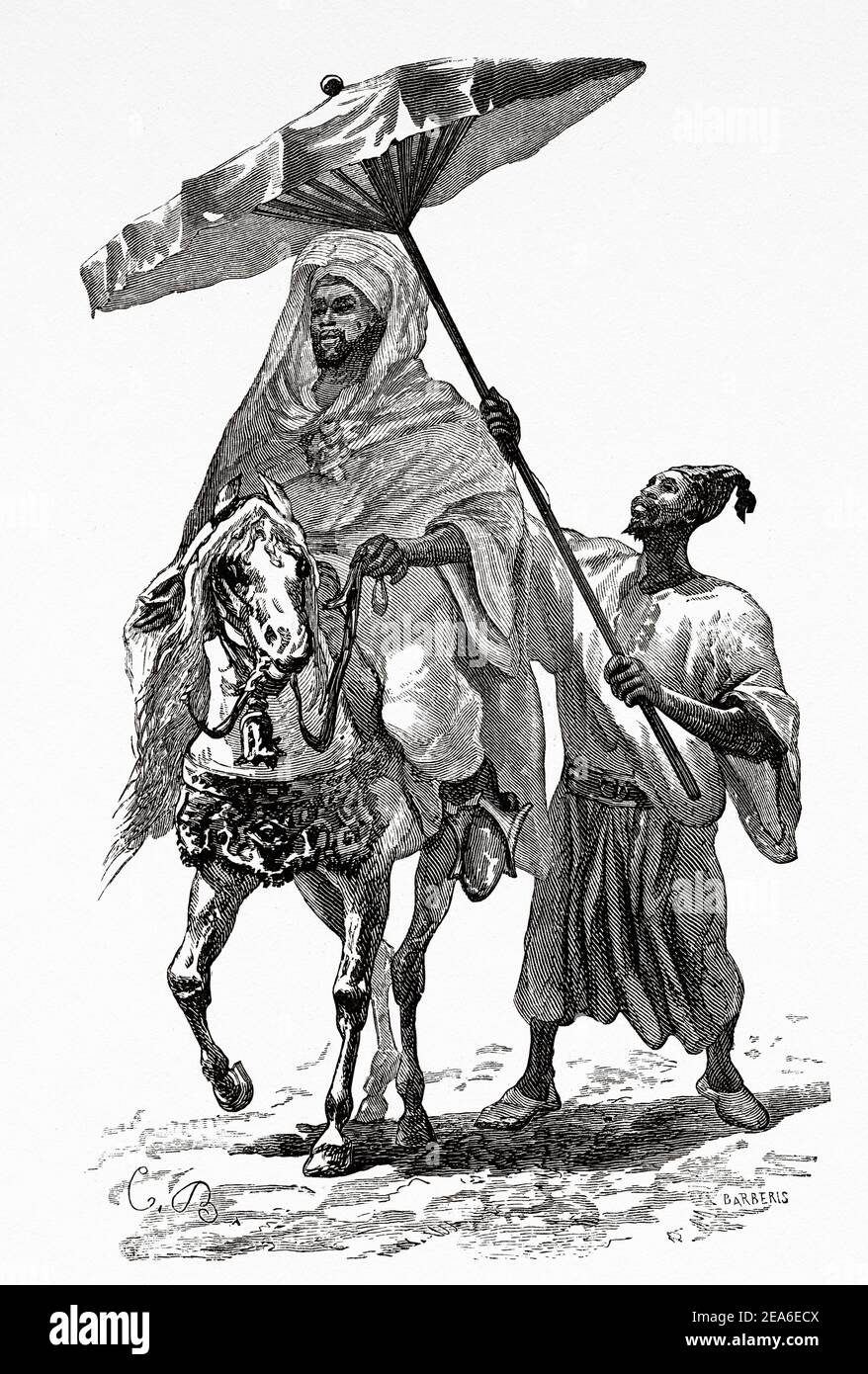 The Sultan of Morocco horseback c1890. Hassan I of Morocco (Fez, 1836 - Tadla 1894) Sultan of Morocco from 1873 to 1894, North Africa. Old 19th century engraved illustration from El Mundo Ilustrado 1879 Stock Photo