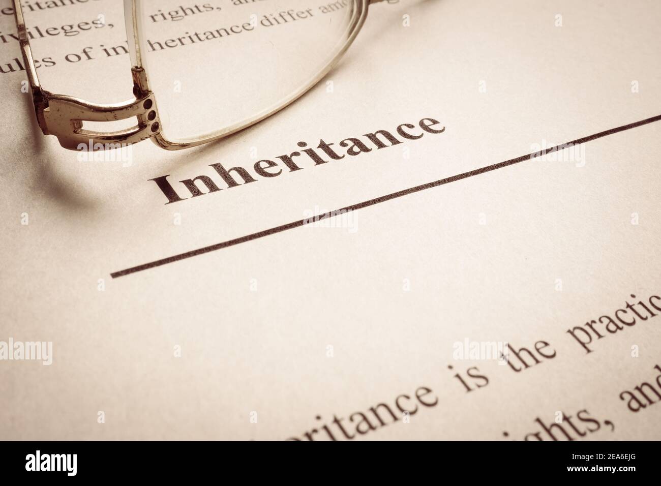 Legal inheritance word on the page about last will. Stock Photo