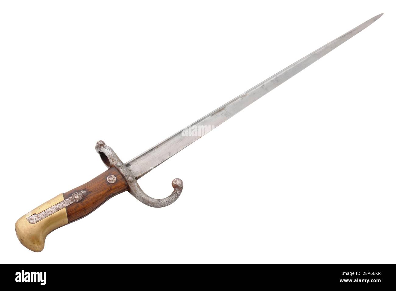 Vintage French infantry bayonet (model of 1874 to Gra rifle). Used during the First world war and then party of these rifles was sold to Poland army b Stock Photo