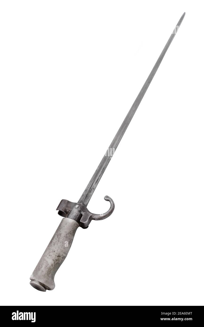 Vintage four-sided French infantry bayonet (model of 1886/1893 to Lebel rifle). Used during the First world war and then party of these rifles was sol Stock Photo