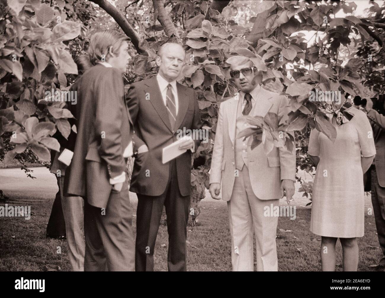 President Gerald Ford preparing for a press conference at the White House, Washington, D.C., USA. June 25, 1975 Stock Photo