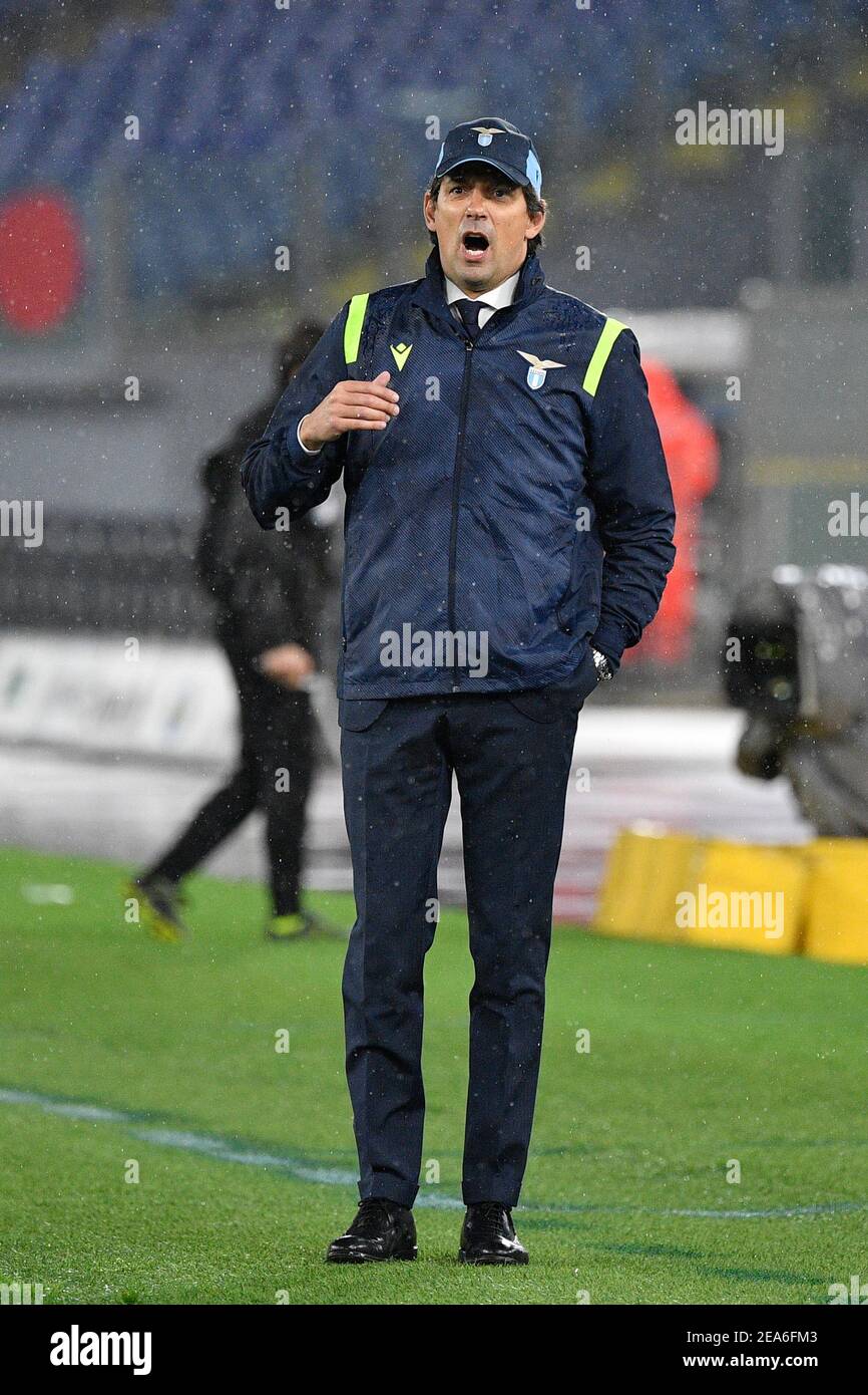 Rome, Italy. 07th Feb, 2021. Simone Inzaghi coach of S.S. Lazio reacts ...