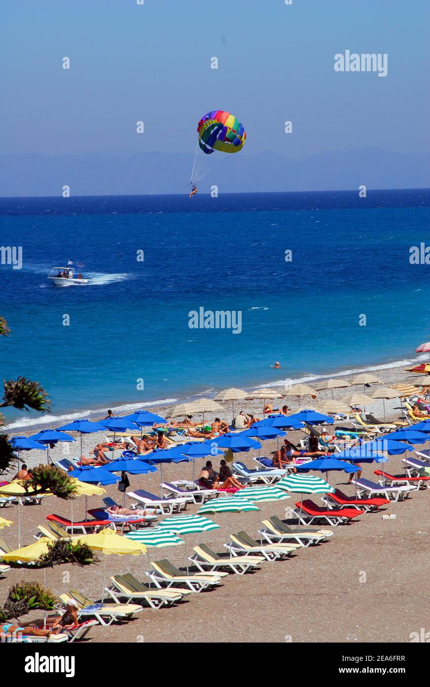 Rhodes buildings a city beach 7 9 2006 Stock Photo