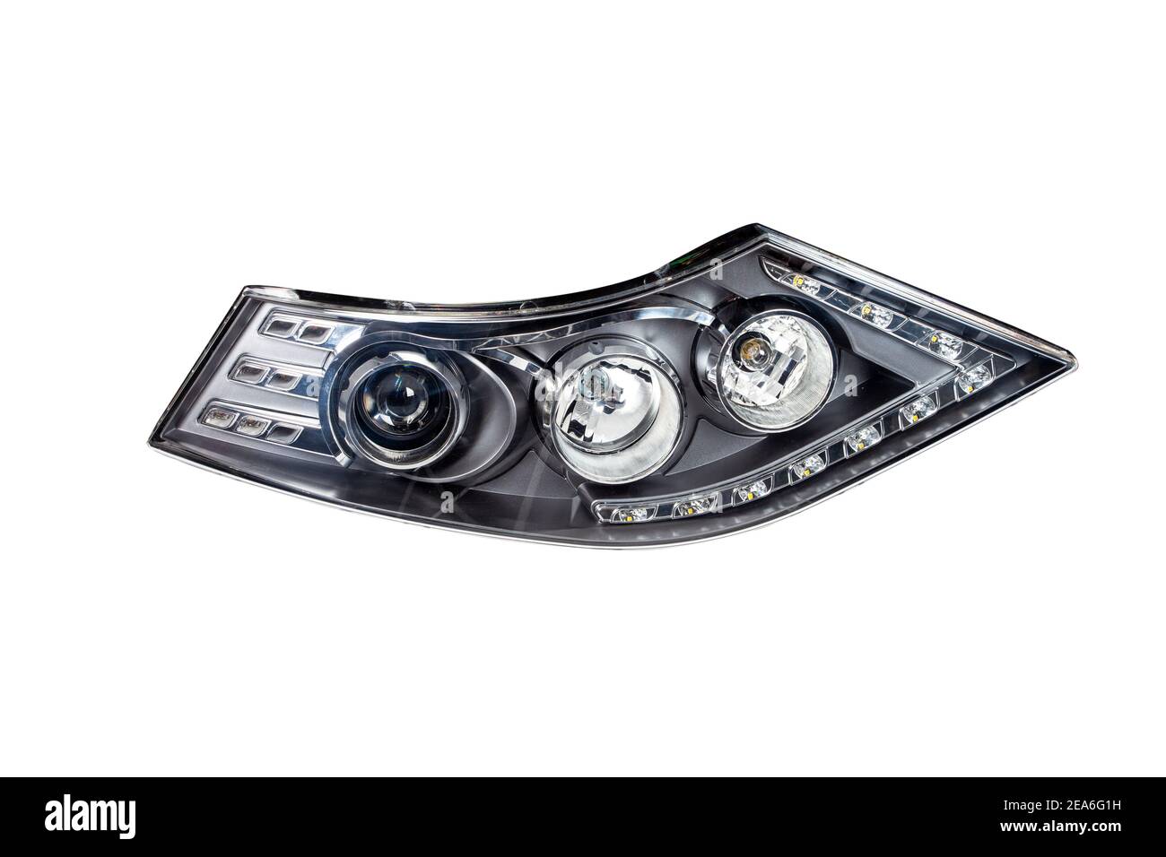 Car headlight with led lamps, white isolated background Stock Photo