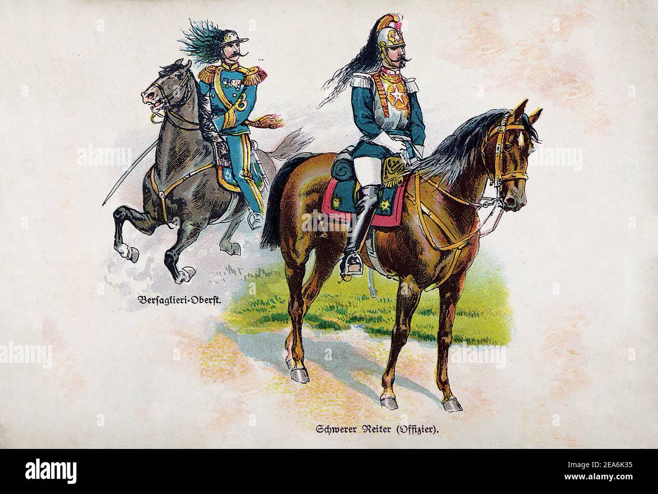 Royal Italian army before World War I. Bersagliere (colonel). Heavy Cavalry (officer). 1910s Stock Photo