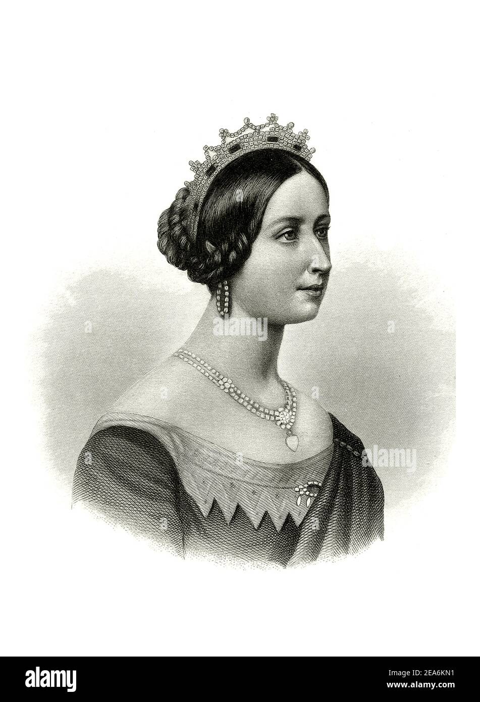 Engraving of young Victoria (Alexandrina Victoria; 1819 – 1901),  Queen of the United Kingdom of Great Britain and Ireland from 20 June 1837 until her Stock Photo